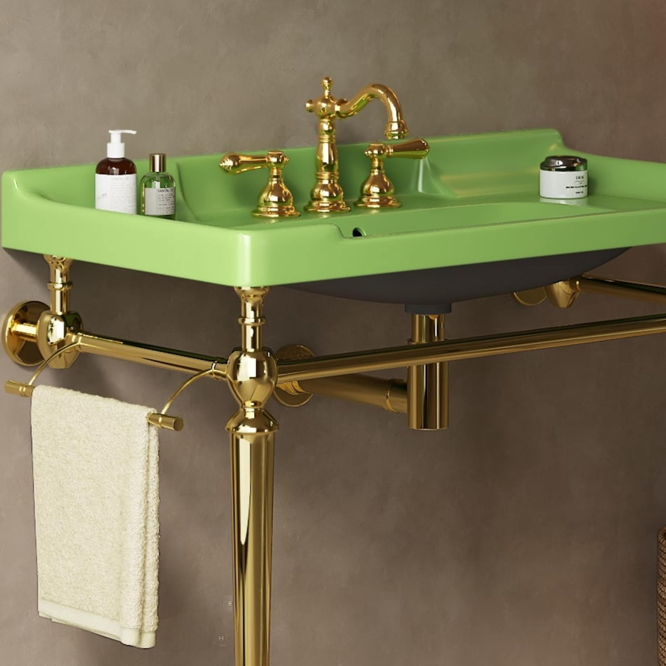 Noble House Vici 36" Freestanding Bathroom Console Vanity Open Frame with Towel Bar, Heavy-Duty Iron Legs, Gold