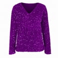 thumbnail image 4 of WHEANG Long Sleeve Shirts For Women V Neck Real Sequin Long Sleeve T Shirt High Density Beads Fashionable Casual Solid Color Top 1Pc Purple S-Xxl, 4 of 9