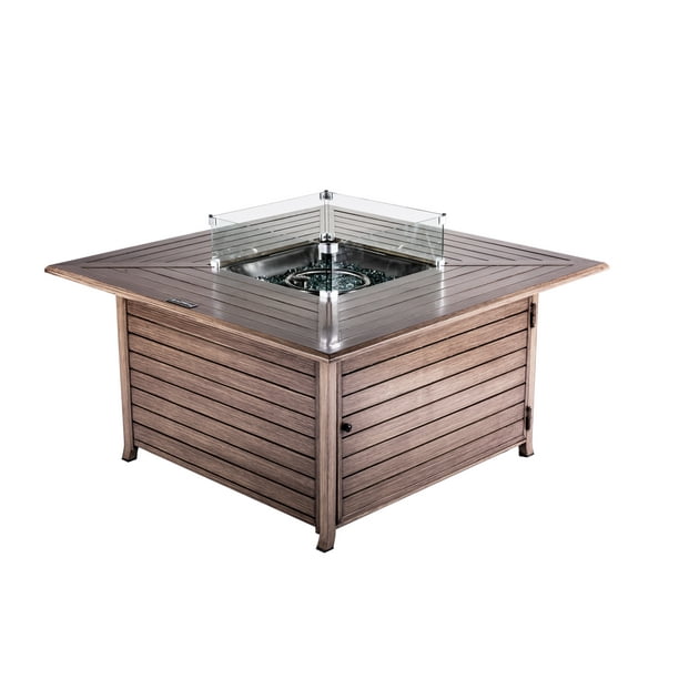 Legacy Heating Square Fire Table with Glass Wind Guard, with Cover and