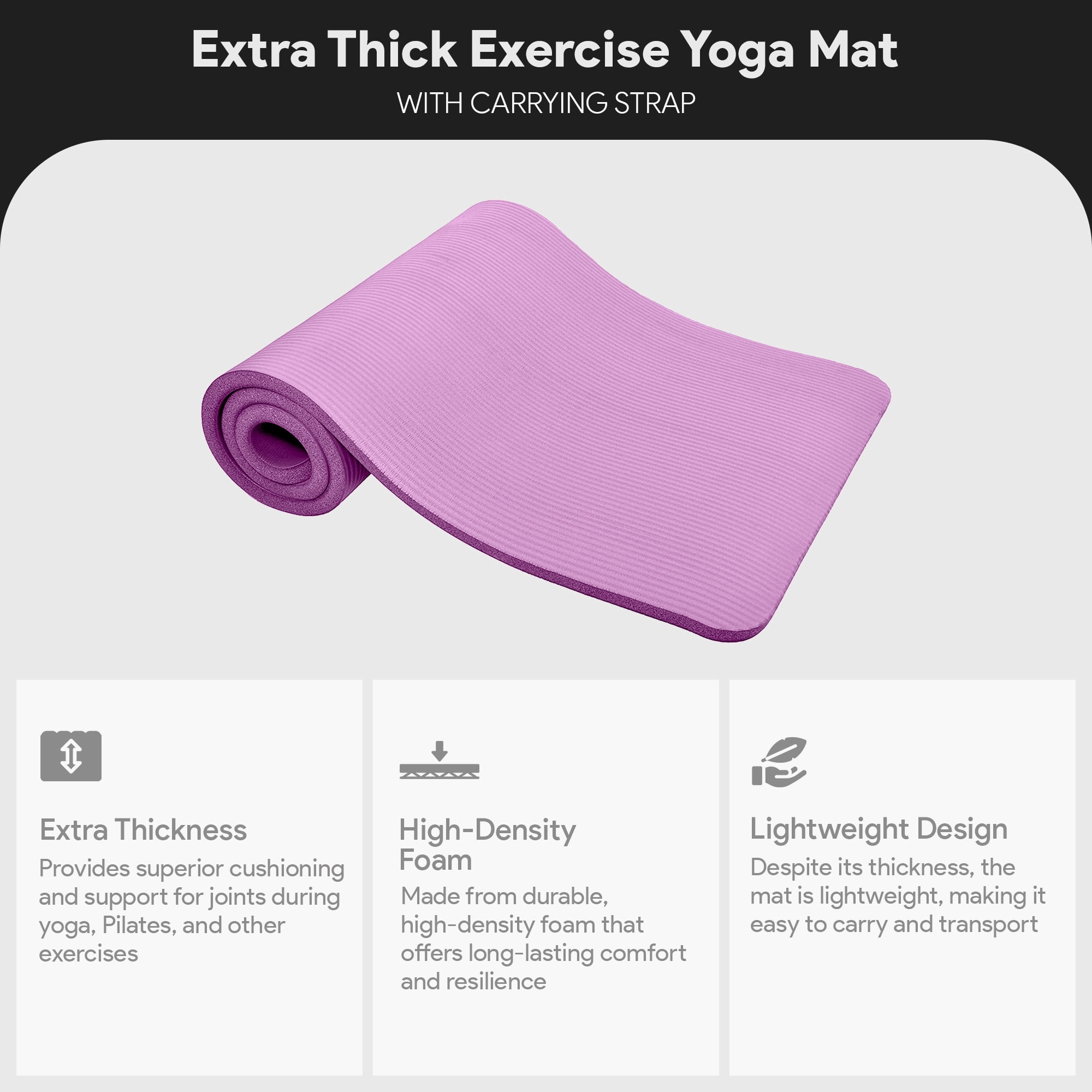 BalanceFrom Yoga Mat, 1" Extra Thick Exercise Pilates Workout Mat, 71"x24", Taro Purple