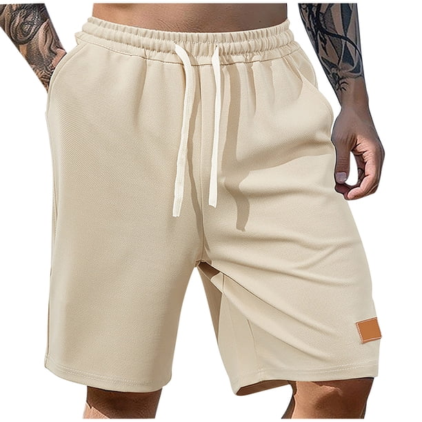 Pantalones de Cintura Elástica de Algodón de Color Sólido Pantalones de Playa de Pierna Recta con Bolsillos de Cordón