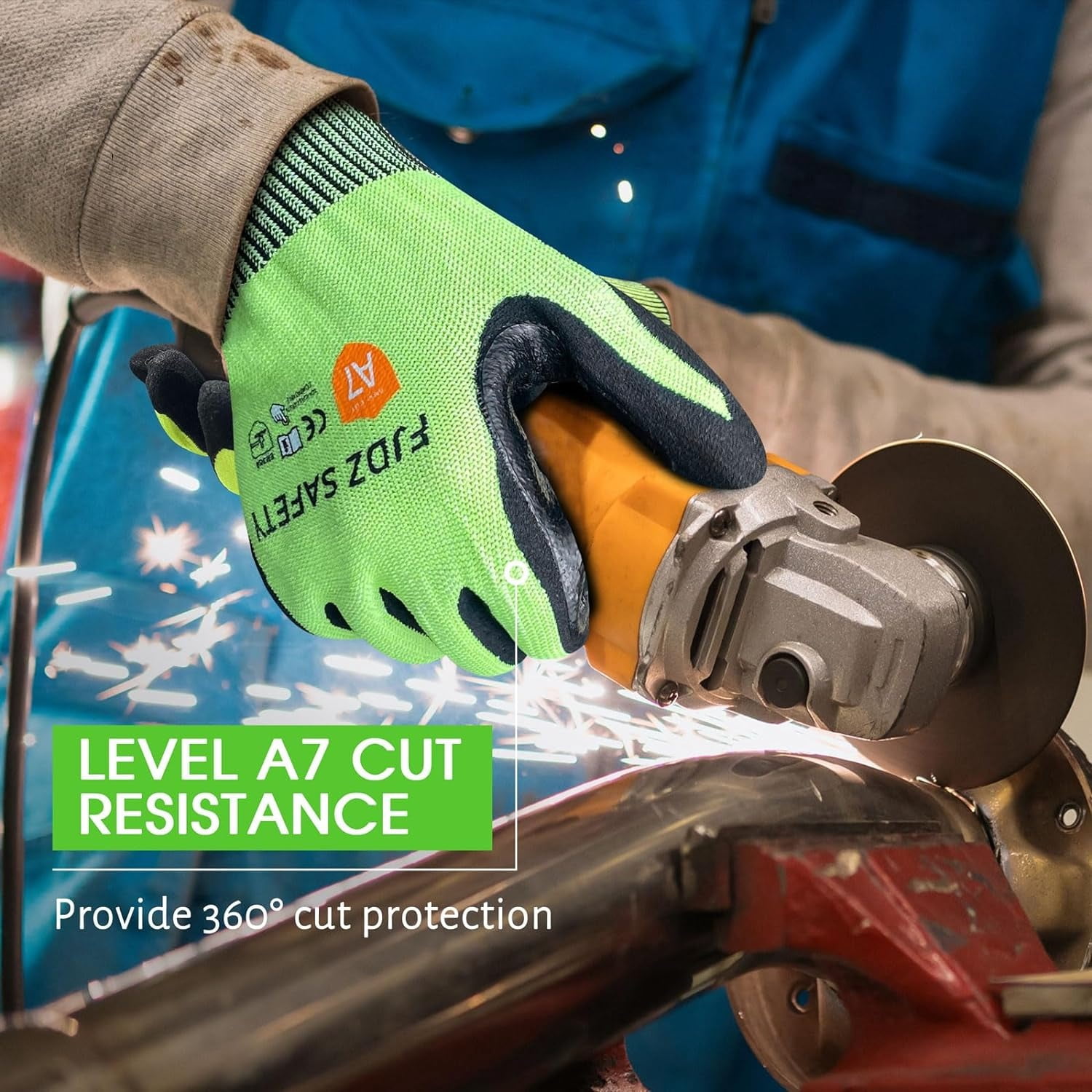 EvridWear ANSI A7 Cut Resistant Gloves, 3 Pairs Touchscreen Cutting Gloves with Sandy Nitrile Coated Firm Grip for Wood Work,Warehouse, Handle Glass, Gardening, Construction, Fishing(Green,Medium)