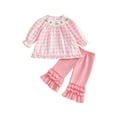thumbnail image 2 of Loicainy Baby Toddler Girls Easter Pants Sets 6 12 18 24 Months 2T 3T Clothes Set Long Sleeve O Neck Plaid Tops Ruffle Flared Pants Outfits, 2 of 9