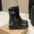 thumbnail image 6 of R-453 Black Ladies Fall Winter Short Boots Buckle Thick Bottom Thick Heel Solid Color Round Head Trendy Fashionable Casual Versatile Footwear, 6 of 9