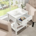 thumbnail image 3 of Gymax Table de Chevet Moderne à 2 Niveaux 2 Pcs avec Tiroir et Tablette Ouverte Blanc, 3 of 6