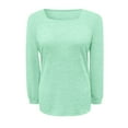 thumbnail image 4 of Women Summer Tops Women Fashion Round Neck Puff Sleeve U Neck T Shirt Coral Lace Shirt Ladies Long Tee Long Sleeve Tee Pack Girls plus Tight Top Athletic Shirts Silk V Necks Size Shirts Green L, 4 of 5