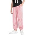 thumbnail image 2 of SGFCWSX Boys Athletic Pants Elastic Waist Elastic Cuffs Quick Dry Loose Fit Casual Jogger Trousers with Pockets for Kids Pink Size 4-5 Years, 2 of 6