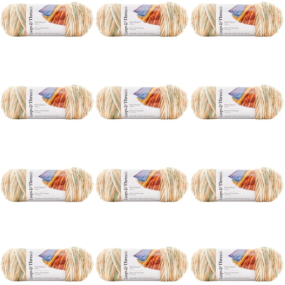 Loops & Threads Soft Classic Multi Ombre Yarn - Multicolor Yarn for Knitting, Crochet, Weaving, Arts & Crafts - Peach Tree, Bulk 12 Pack