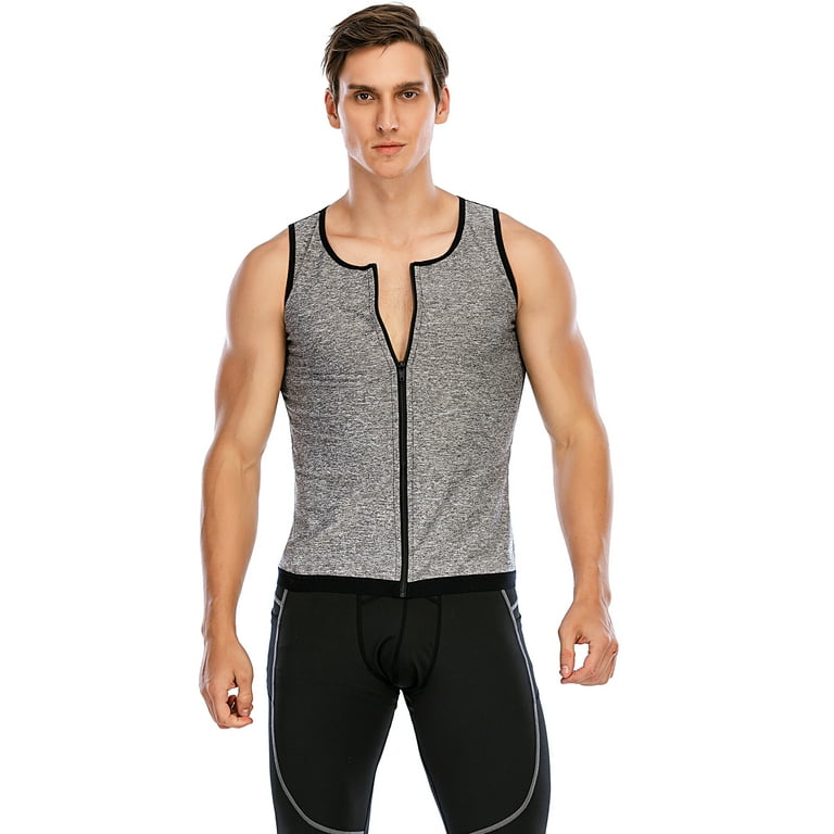 FANNYC Mens Compression Shirt Slimming Body Shaper Vest Workout Tank Tops Abs Abdomen Undershirts Hot Sweat Sauna Suit Waist Trainer Gym Workout Shapewear Vest Walmart