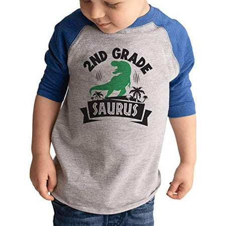

7 ate 9 Apparel Kid s Dinosaur Second Grade Saurus Blue Raglan