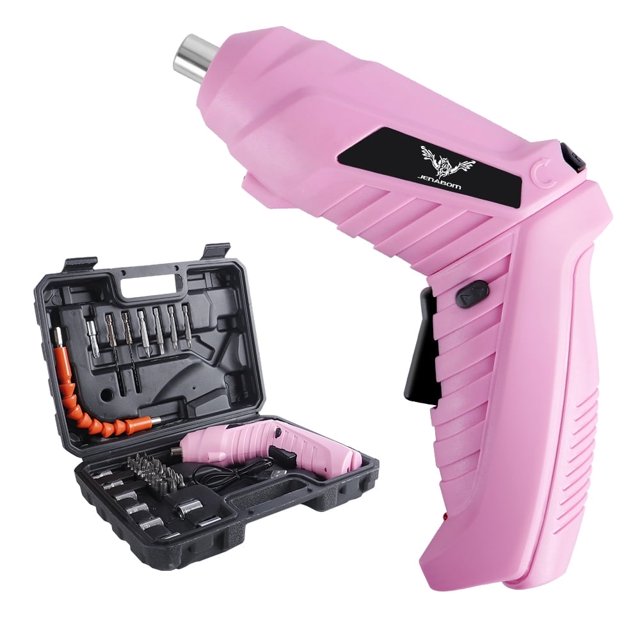 JENABOM Juego de Destornilladores Eléctricos Inalámbricos 47 en 1, Taladro Recargable de 3.6V con Luz LED, Herramienta Multiángulo para Hogar, Oficina, Bricolaje (Rosa)