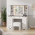 thumbnail image 6 of M optimized Makeup Vanity Set, Vanity Desk with LED Lights, Charging Station, 6 Drawers and Cabinets, Vanity Table with Stool, White, 6 of 8