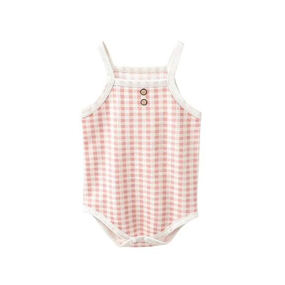 biudgviw Baby Girl Clothes Breathable Plaid Camisole Bodysuit Newborn Infant Outfit Button Front Sleeveless Casual Onesies(Pink,12-18 Months)
