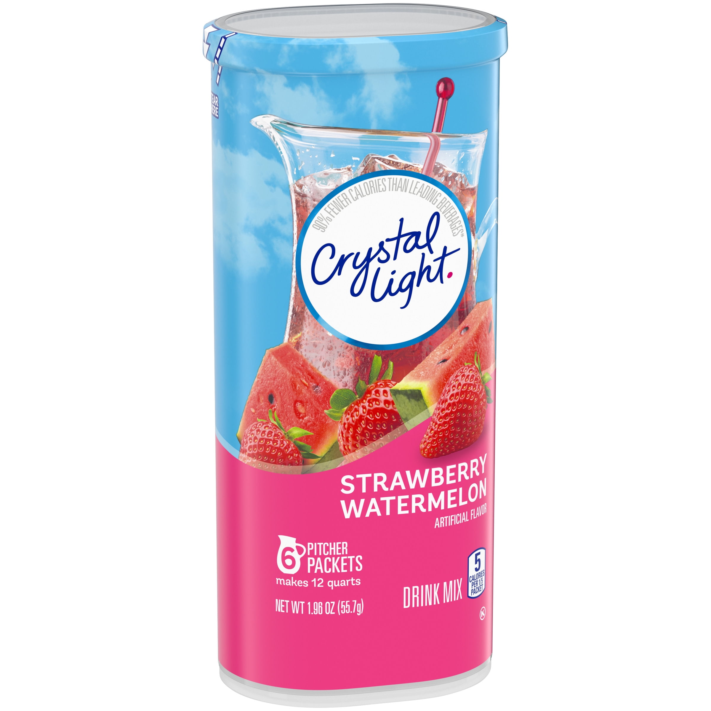 Crystal Light Strawberry Watermelon Powdered Drink Mix, Caffeine Free, 1.96 oz Can