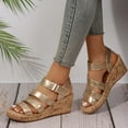 thumbnail image 4 of WIZUTIZ Wedge Sandals for Women Comfortable Sandals for Women Workout Comfortable Elastic Beach Sandals Pull-On Round Toe Shoes Mid Heel (2"-3") Medium Solid Sandals Daily Items Gold, 4 of 6