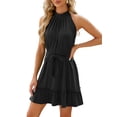 thumbnail image 3 of Frontwalk Women Swing Dress Lace Up Mini Sleeveless Tank Ladies Loose Short Halter Neck Black M, 3 of 9