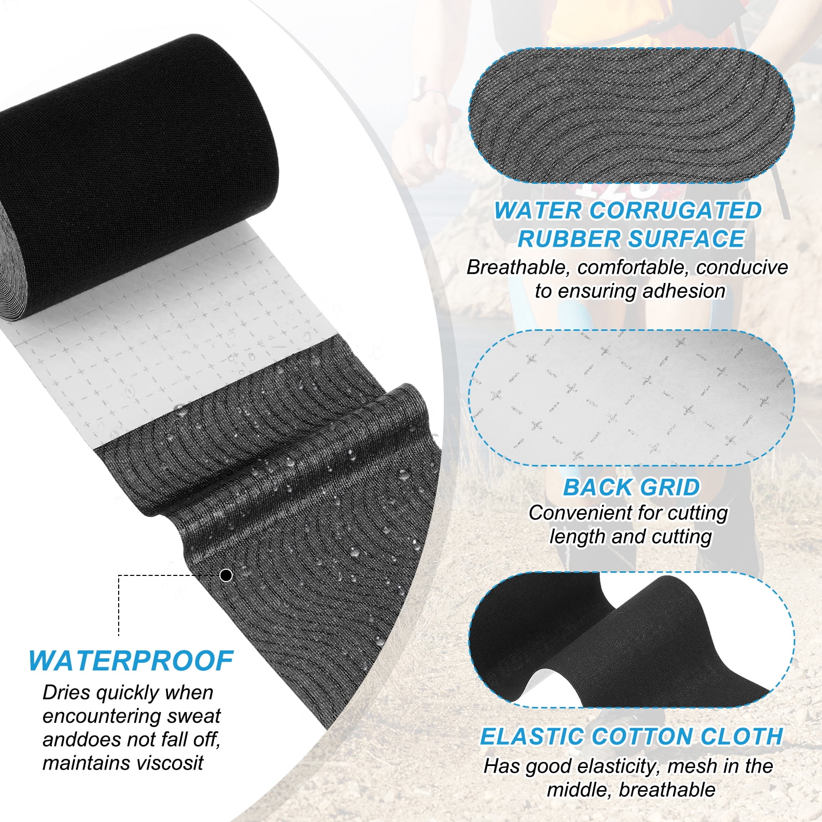 Uxcell 5.5 Yard x 4 inch Kinesiology Tape, 3 Roll Adhesive Cotton Sports Muscle Support Tapes Waterproof Elastic Tape, Black