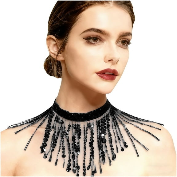 Fewfanhot Ladies' Fashion Sequin Tassel Necklace - Sparkling Dance Performance Accessory for Festive, Party & Stage Outfit