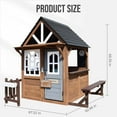 thumbnail image 7 of Syngar Outdoor Playhouses, Large Wooden Kids Playhouse w/Play Kitchen/Snack Bar/Camping Bench, Outside Play House w/Flowerpot Holders/Doorbell/Toy Phone/Welcome Sign/Dog Hole/for Toddlers & Girl Boy, 7 of 7