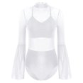 thumbnail image 3 of TiaoBug Women Gymnastics Leotard Flare Sleeve Backless Rhinestone Skating Bodysuit Dancewear White XXL, 3 of 7