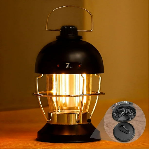 Rechargeable LED Camping Light, Vintage Camping Light Battery, 350 LM Warm White, 70 Lighting Duration, Continuously Dimmable, 3 Lighting Modes, IPX4