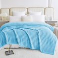 thumbnail image 6 of Light Blue Fleece Throw Blanket for Couch, Super Soft Lightweight Fuzzy Blanket for Couch Bedroom Home Decor, Cozy Fluffy Striped Blanket Gifts for Women Men Girls, 50"×60", 6 of 14