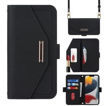 Dteck Crossbody Wallet for Google Pixel 7 Pro Case with Lanyard Shoulder Strap, PU Leather Handbag with Credit Card Holder Purse Stand Phone Cover with Built in Make-Up Mirror for Girls Women, Black