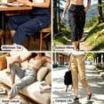 thumbnail image 2 of Women's Casual Solid Color High Waist Wide Leg Cargo Pants, Soft Cotton Blend Trousers, Loose Fit with Tummy Control, Lightweight Quick-Dry Straight Leg Pants | TruBelle,Dark Blue XL, 2 of 9
