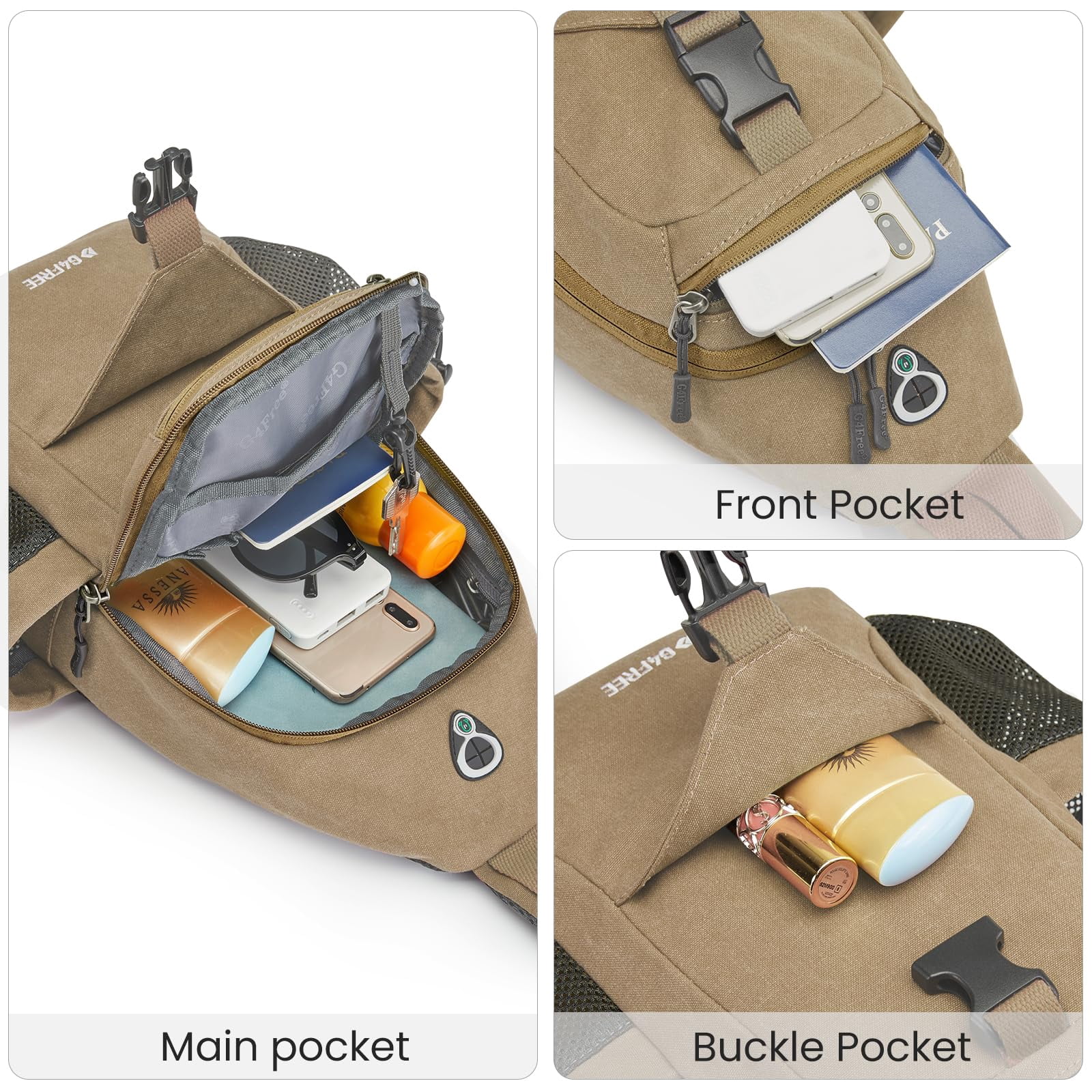 G4Free Canvas Sling Bag Crossbody Backpack with USB Charging Port & RFID Blocking, Hiking Daypack Chest Bag for Women Men