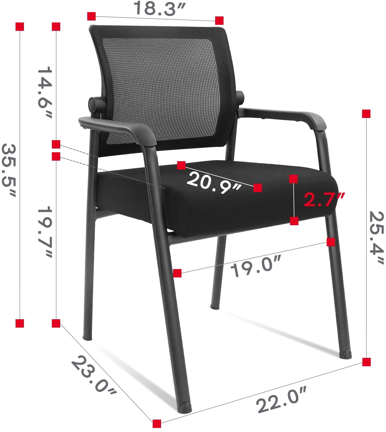 KLASIKA Office Reception Guest Chair Mid Mesh Back Ergonomic Lumbar Support for Waiting Conference Room Black 1PK