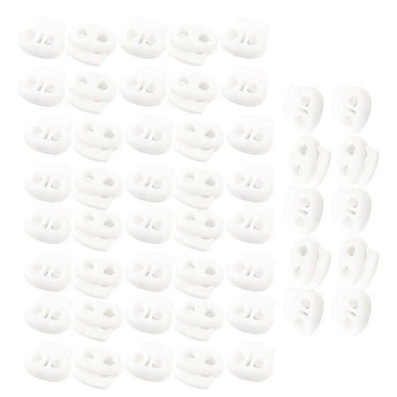 Unique Bargains White Plastic Double Holes Spring Clamps Drawstring Cord Lock Toggles 50pcs