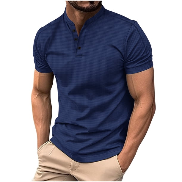 pstuiky Camisas de manga corta para hombre, Camiseta informal de manga corta con cuello vuelto, botones y abertura lateral para hombre ropa de hombre xxl