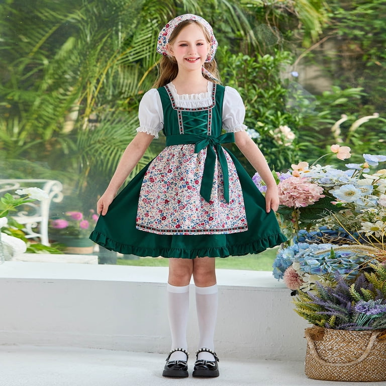 oktoberfest dress green Women Green Traditional Oktoberfest Dress with Thigh High Stockings, L