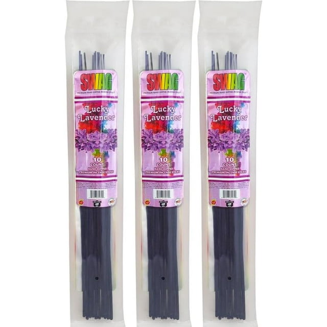 Swag 11" Hand Dipped Perfume Incense 3-Pack (10-Sticks Per Pack) - Choose Your Scent (Lucky Lavender)