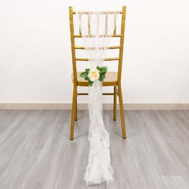 Efavormart 5 Pack White Sheer Crinkled Organza Chair Sashes, Premium Shimmer Chiffon Layered Chair Sashes - 6"x108"