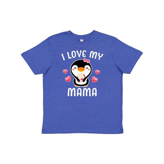 Inktastic I Love My Mama with Cute Penguin and Hearts Youth T-Shirt