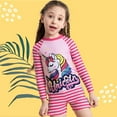 thumbnail image 4 of Girls Two Piece Little Horse Pink Striped Swimsuit UPF 50+ UV Protective Swimsuit 7Years Pink, 4 of 8