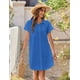 thumbnail image 4 of Vestido Zeaoo, fluido, de lino de verano, túnica, cuello en V, casual, azul para mujer, 4 of 7