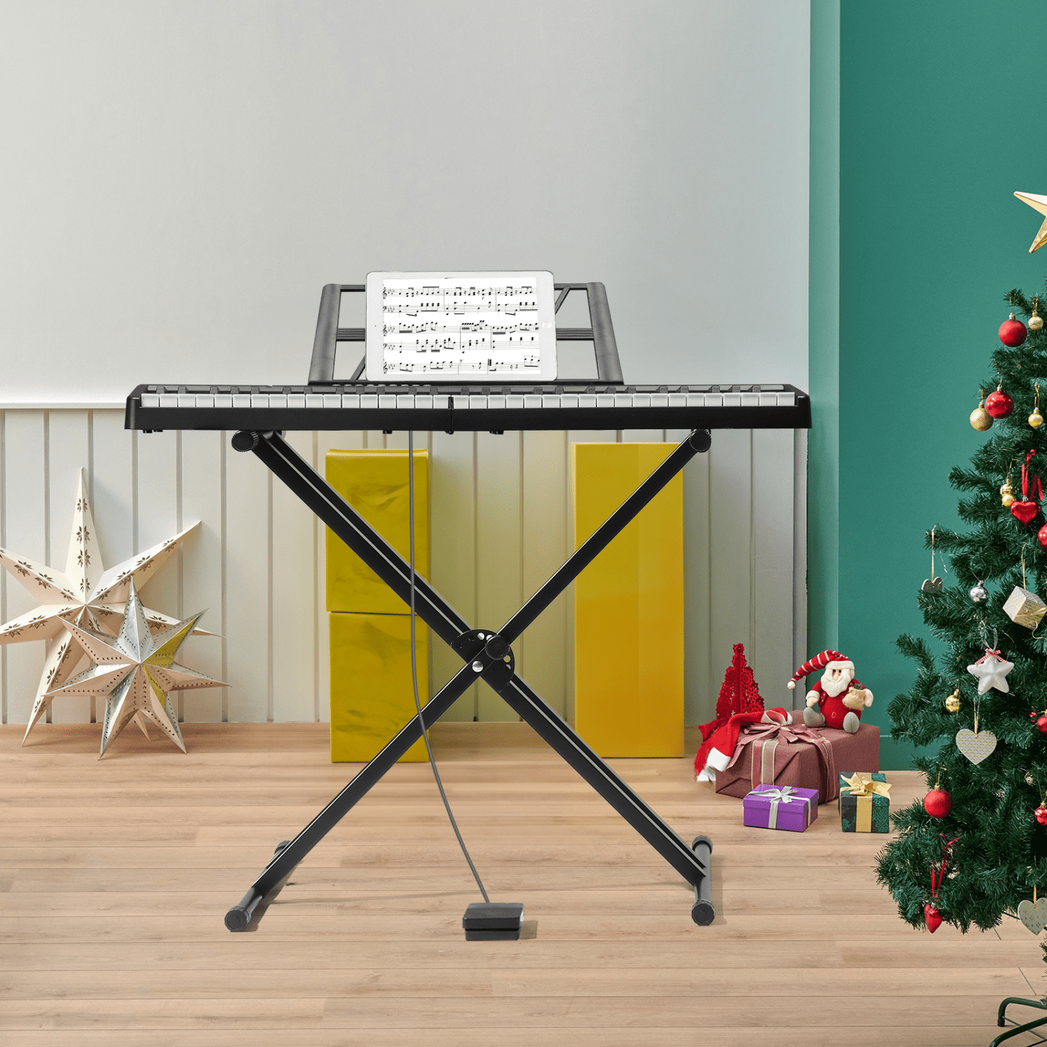 Hassch 61-Key Folding Bluetooth Keyboard Piano for Beginners, Portable Semi-Weighted Digital Piano with Bag and Pedal, Black