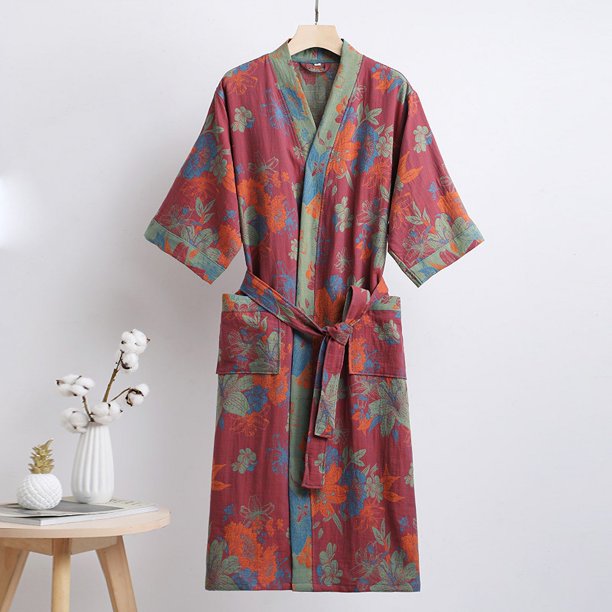 Batas con estampado Vintage para parejas, ropa de estar por casa de doble capa de algodón, pijamas para mujer, absorben el agua y se secan rápidamente