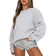 thumbnail image 1 of Chandail à Manches Longues pour Femmes, Col Rond Décontracté, Coupe Ample, Chandail à Capuche, Polaire, Automne, 1 of 6