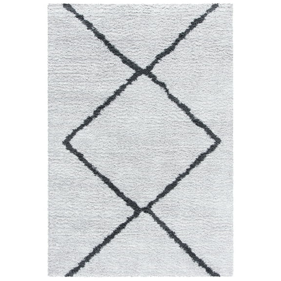SAFAVIEH August Ravenna Diamond Shag Area Rug, Beige/Charcoal, 5'5" x 7'7"