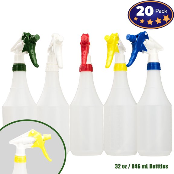 Mop Mob Leak-Free Chemical Resistant Spray Head and 32 oz Bottle 20 Pack Heavy-Duty Industrial Sprayer With Low-Fatigue Trigger and Nozzle for Auto/Car Detailing, Window Cleaning and Janitorial Supply