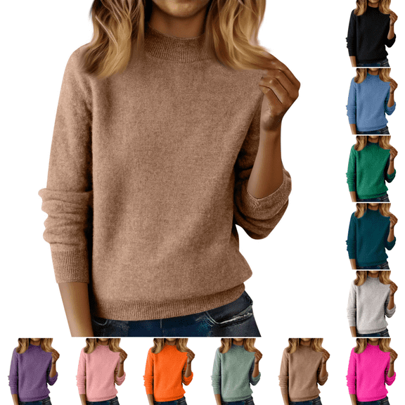 Womens Sweaters Fashion Turtleneck Long Sleeve Sweater Winter Warm Comfortable Knit Pullover Tops Light Brown M