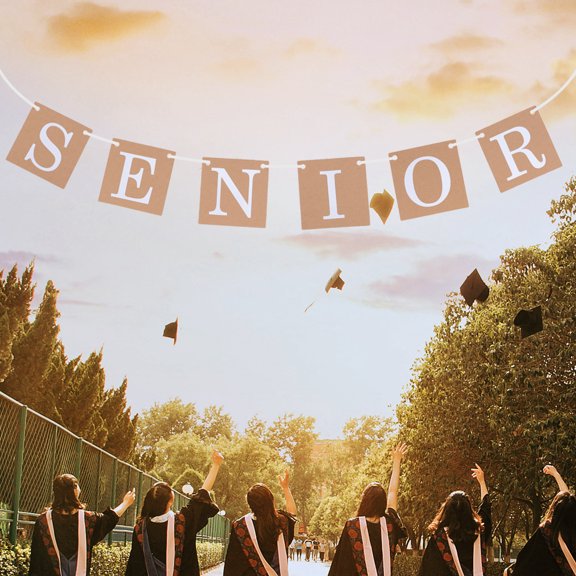 Raindrops Senior Graduation Banner White Kraft Paper String for Indoor Party Decoration, 1 Piece