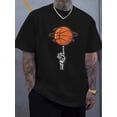 thumbnail image 1 of Camiseta informal de cuello redondo para hombre con estampado gráfico de baloncesto. Tejido de punto 100 % algodón, corte regular, ligeramente elástica, transpirable. Camiseta urbana de verano con est, 1 of 5