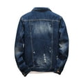 thumbnail image 5 of Denim Jackets For Men Fashion Stand Collar Long Sleeved Distressed Vintage Jackets Casual Slim Fit Streetwear Fall Winte Trucker Jean Coat With Pocket Blue XXL, 5 of 9