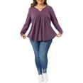 thumbnail image 2 of Agnes Orinda Women's Plus Size Tops Women Long Sleeve Notched Neck Front Pleated T-Shirt Blouses 4X Purple, 2 of 6