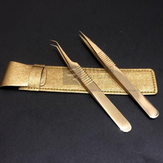 Fabricante de pinzas para pestañas, pinzas para extensión de pestañas Dumont de acero inoxidable sólido chapado en oro de 24k, pestañas clásicas y con volumen