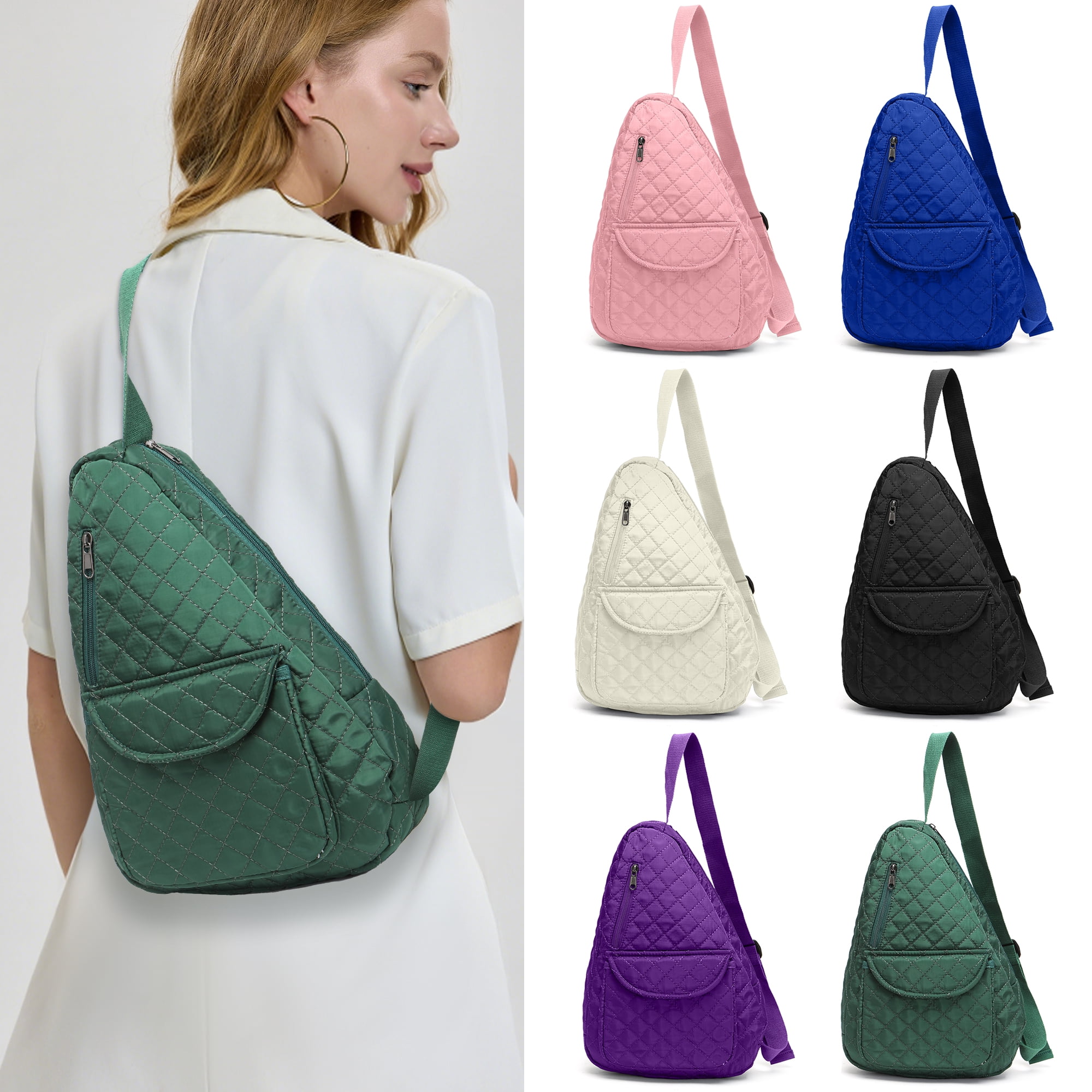2-Piece Unisex Quilted Nylon Sling Bag Set – Large-Capacity Crossbody Bags with Chest & Shoulder Wear Options, Ideal for Travel, Hiking, Work & Commute